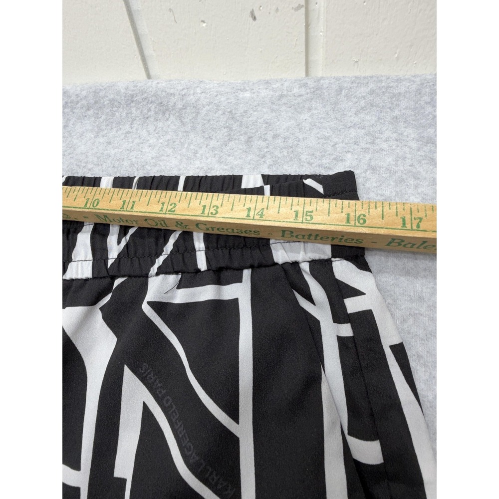 Karl Lagerfeld Paris Pants Womens M Black Geometric Satin Wide Leg Pull On Logo - Picture 4 of 15